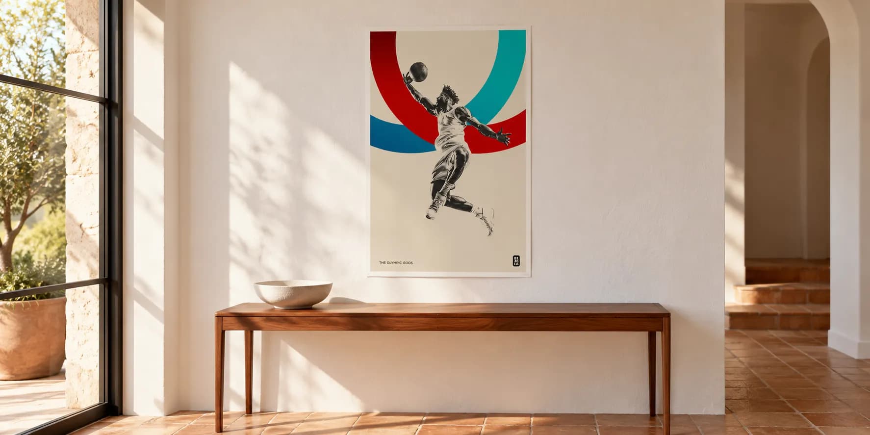 The Basketball on the wall of a calm, light interior